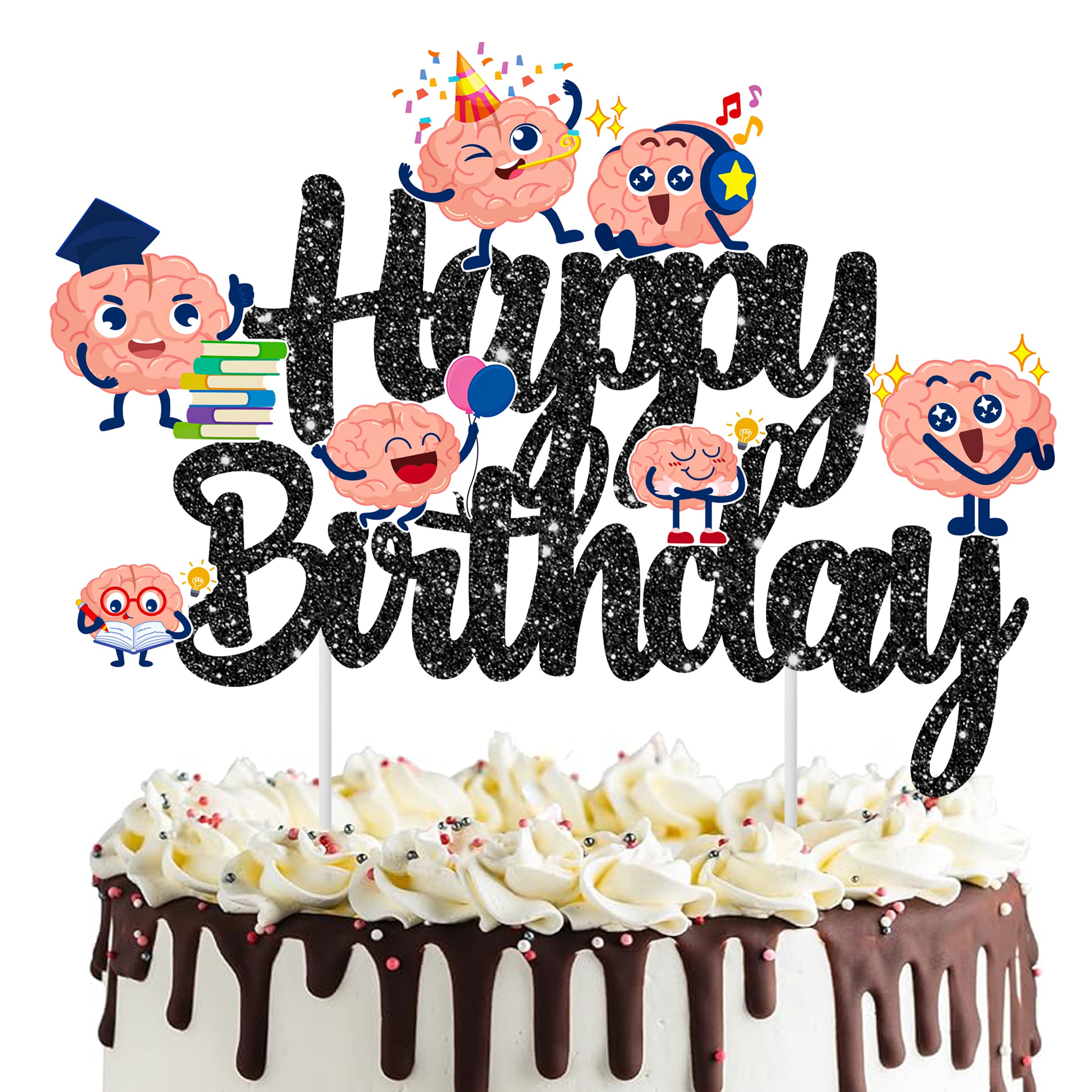 Brain Theme Birthday Party Cake Topper (Black)
