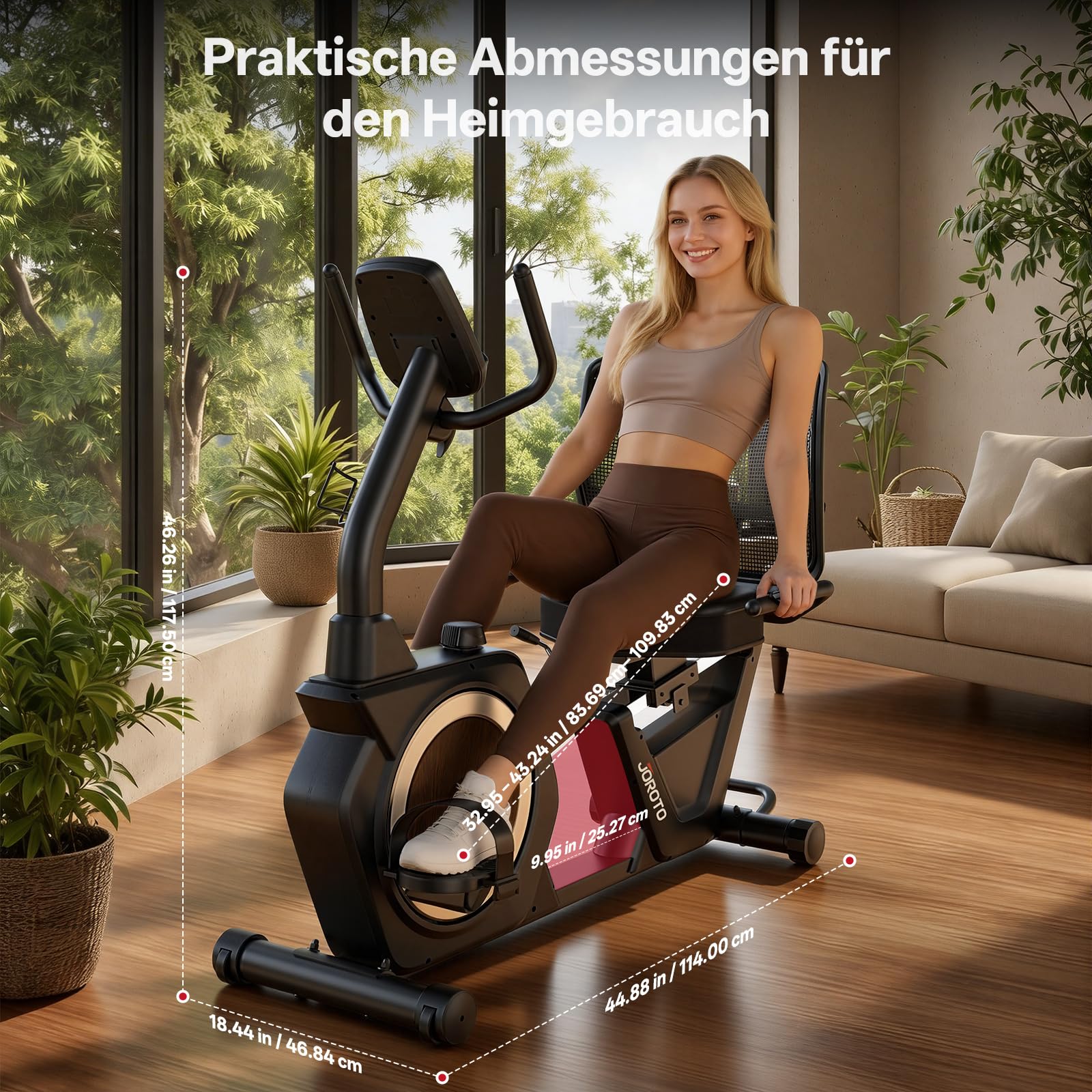 JOROTO JH50 Liegeergometer für Zuhause, Bluetooth liegefahrrad Heimtrainer mit App, 16 Widerstandsstufen, Verstellbarer Weiche Sitzfläche & Rückenlehne bis 182KG, LCD-Display, Herzfrequenzsensoren