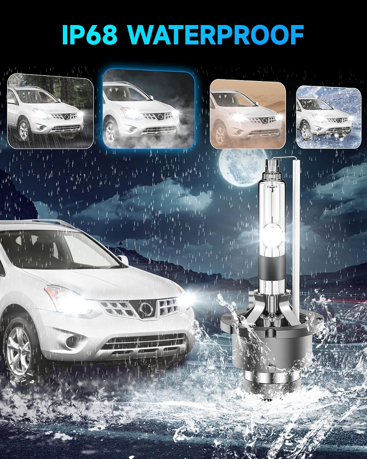 Fit for Nissan 2008-2013 Rogue 2002-2009 Altima D2R HID Xenon Headlight Bulbs, 350% Brightness, Low Beam Light Bulb, 6000K Cool White, Plug and Play, Pack of 2