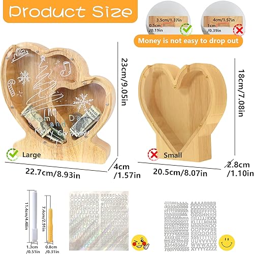 Miniatura 2 de weallbuy Alcancía de madera grande con letras para niños y niñas, alcancías personalizadas de madera de la A a la Z con área objetivo, billetes del