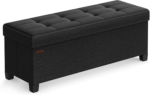 SONGMICS Banco otomano de almacenamiento, reposapiés plegable con patas, 15 x 43 x 15.7 pulgadas, banco de extremo de cama, baúl de almacenamiento,