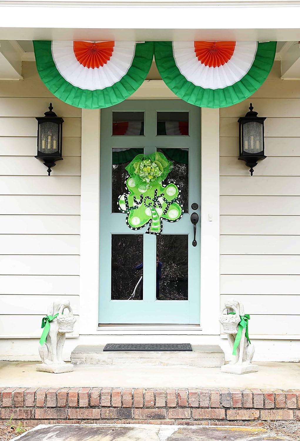 St. Patrick’s Day Bunting - Indoor/Outdoor 3-Stripe Green & White Irish Pride Pleated Flag Banners, Patriotic Party Decorations, Made in the USA, 2' x 4', Nylon, by Old Glory Bunting