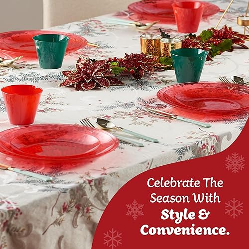 Miniatura 4 de PLASTICPRO Paquete de 30 platos de plástico martillado, platos de plástico desechables pesados, elegantes platos de fiesta martillados rojos