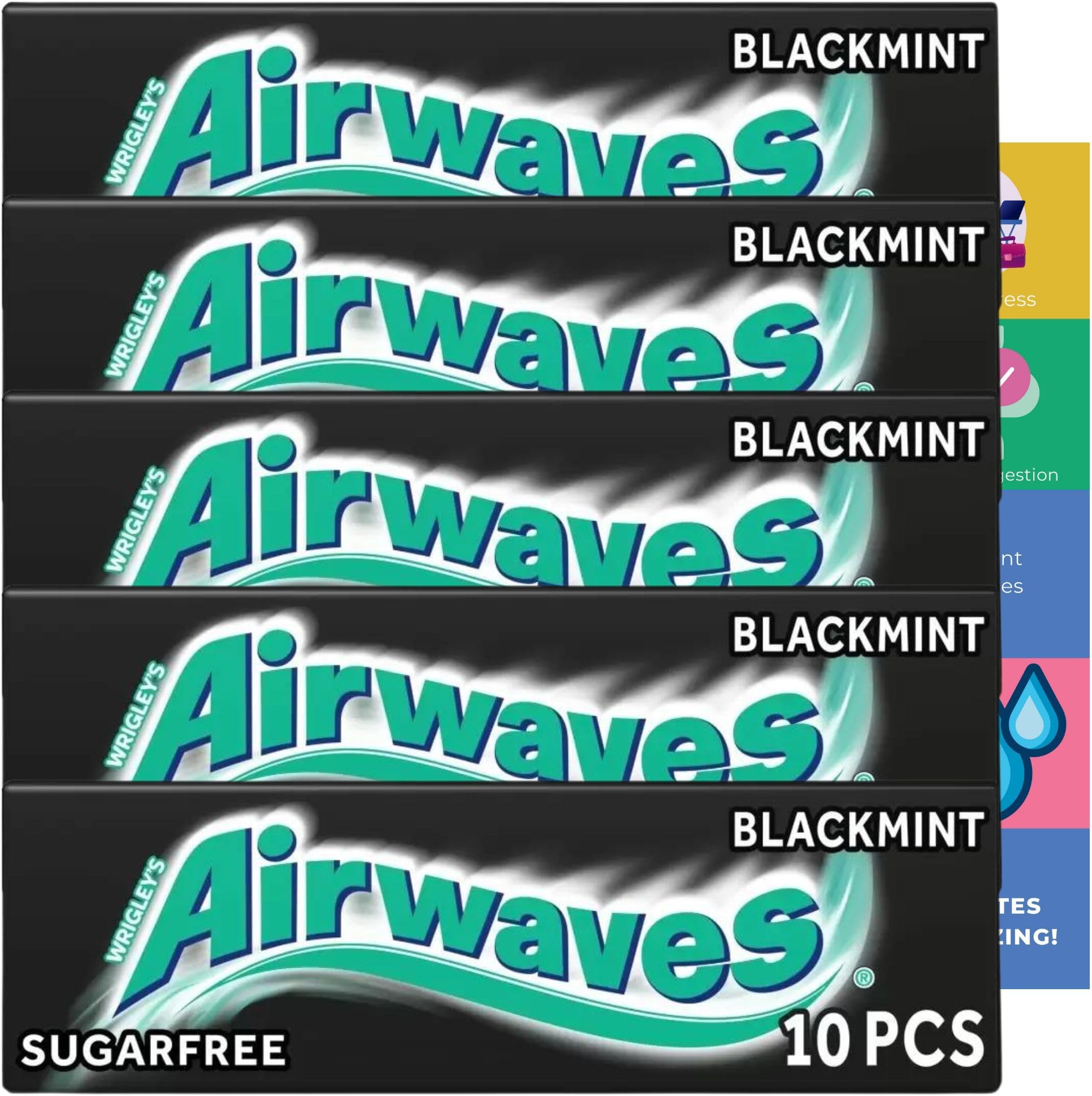 Chewing Gum Bundle With 5x Airwaves Gum Black Mint (10pcs each) and 1x JenBurr Leaflet