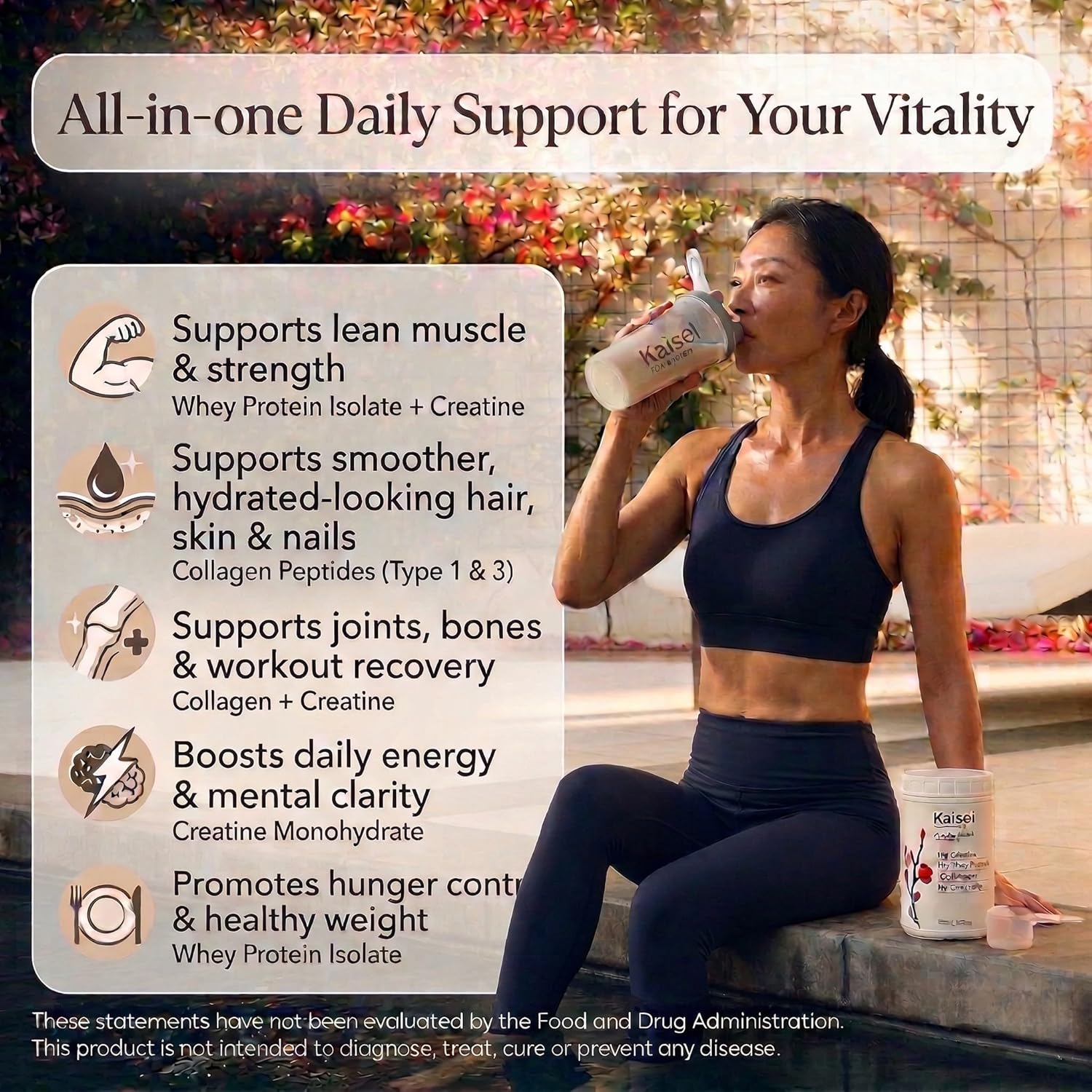 Collagen Peptides Type 1 & 3 + Whey Isolate Protein + Creatine Monohydrate - Unflavored - For Women & Men - 3 Ingredients, 3-in-1 Skin & Joint, Muscle, Brain Support - Daily Essential Supplement