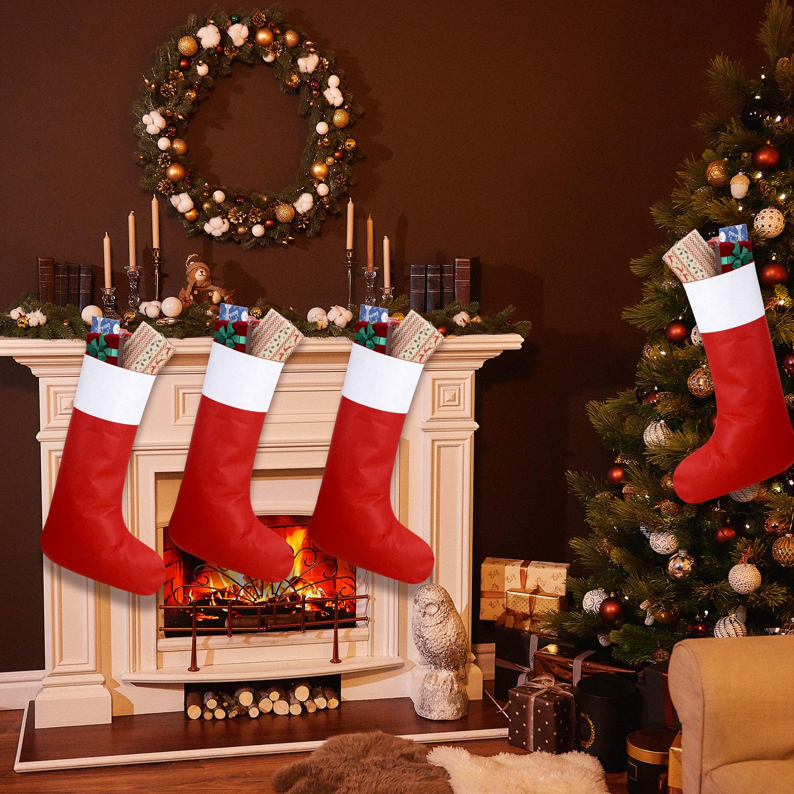 Shinymoon 4 medias de Navidad grandes de fieltro, medias de Navidad gigantes, rellenables, para Navidad, vacaciones, aula, hogar, fiesta, decoración, 18.1 x 27.6 pulgadas (estilo clásico)