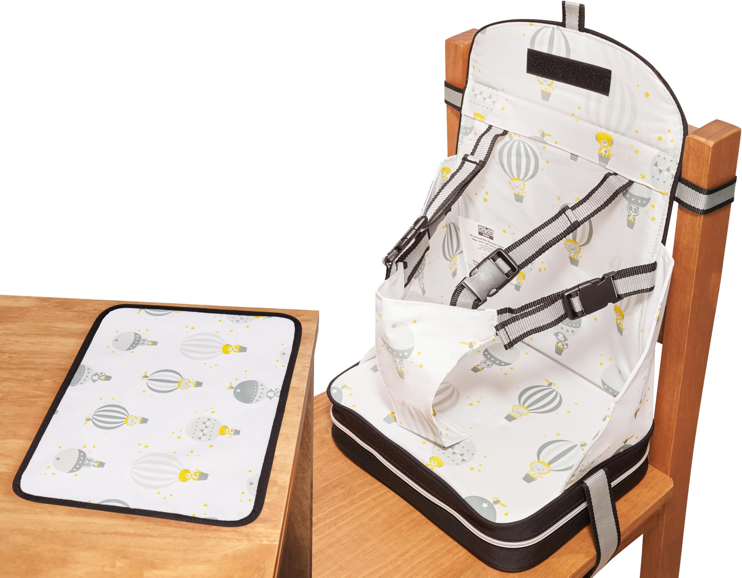 – Polar Gear Portable Booster Seat with Matching Place Mat – Baby Chair with Integrated Pocket – for Toddlers Aged 1–3 – Lightweight, Safe and Easy-to-Clean - (Hot Air Balloon)
