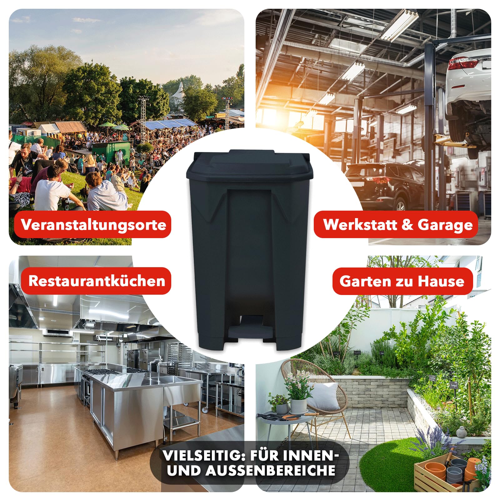 Floordirekt Mülleimer 50 Liter, Grauer Deckel, Abfalleimer für Küche und Büro, Mülltrennsystem, Tretmülleimer mit Step-On-Mechanismus, Papierkorb, Mülltonne Olaf