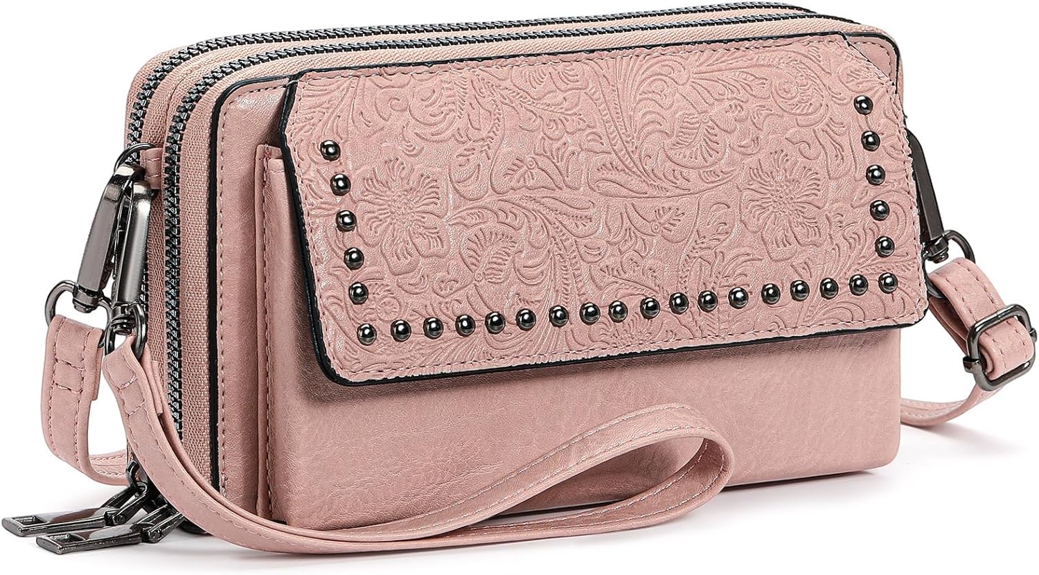 FALAN MULE Crossbody Bags for Women Small Leather Cell Phone Wallet Wristlet Purse with Zip Around 2 Strap