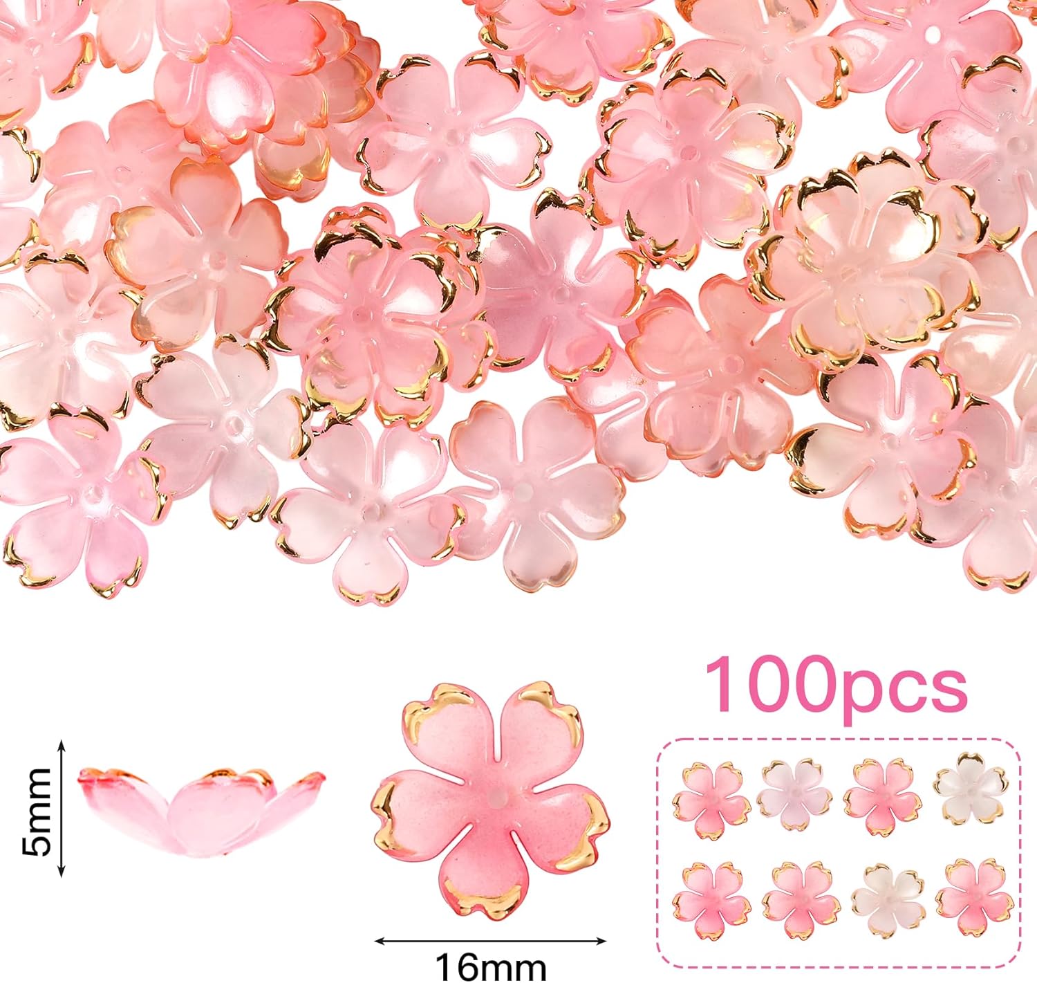 100 Pcs Acrylic Cherry Blossom Floral Beads, Pastel Pink Gradient Sakura Flower Spacer Charms for DIY Jewelry Making, Craft Bracelets Necklaces Earrings Decoration - Image 3