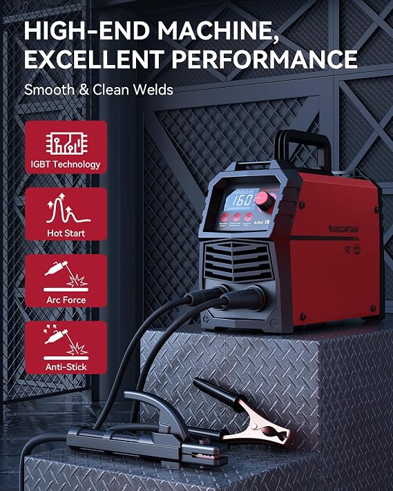 ARCCAPTAIN 160A Stick Welder, ARC/Lift TIG Welding Machine, 110V/220V | Large LED Display / Synergic Control / IGBT Inverter / Hot Start,Arc Force / Portable MMA Welder / Beginner-Friendly Design
