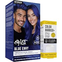 Splat Blue Envy Semi Permanent Hair Dye Kit with Bleach + Color Oops Color Barrier & Style Stick Bundle, Vivid Blue Color + Skin Stain Protection, Vegan & Cruelty Free