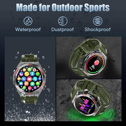 Miniatura 10 de Reloj inteligente militar, pantalla táctil de 1.52 pulgadas, reloj inteligente táctico con texto y llamadas, frecuencia cardíaca, oxígeno en sangre