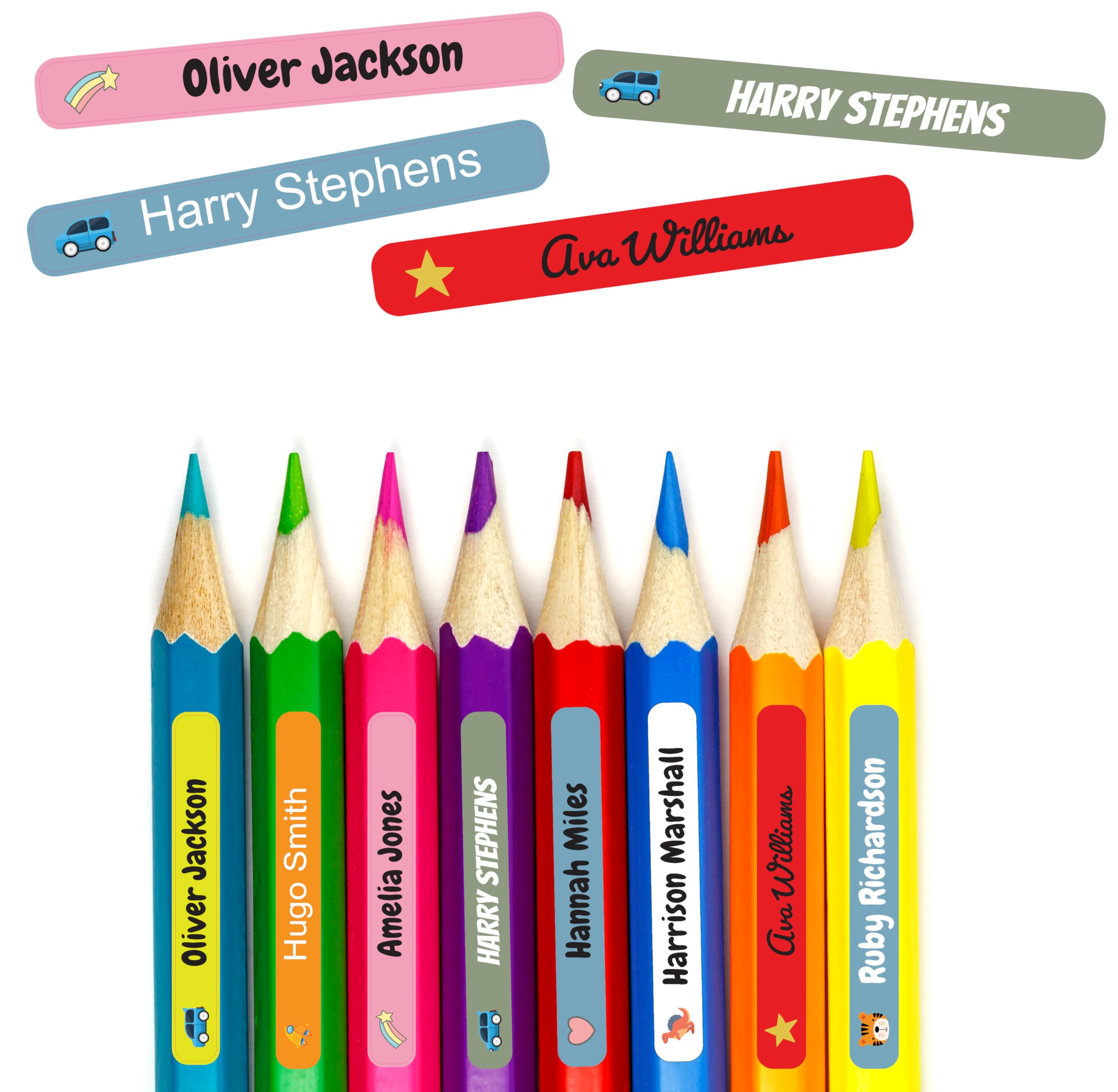QuoteMyWall 100 Personalised Name Labels for Kids Pencil Cases Pens Clothes Stationery - Self Adhesive Name Tags for Objects School Uniform & Bags Ultra Peel and Stick (Yellow)