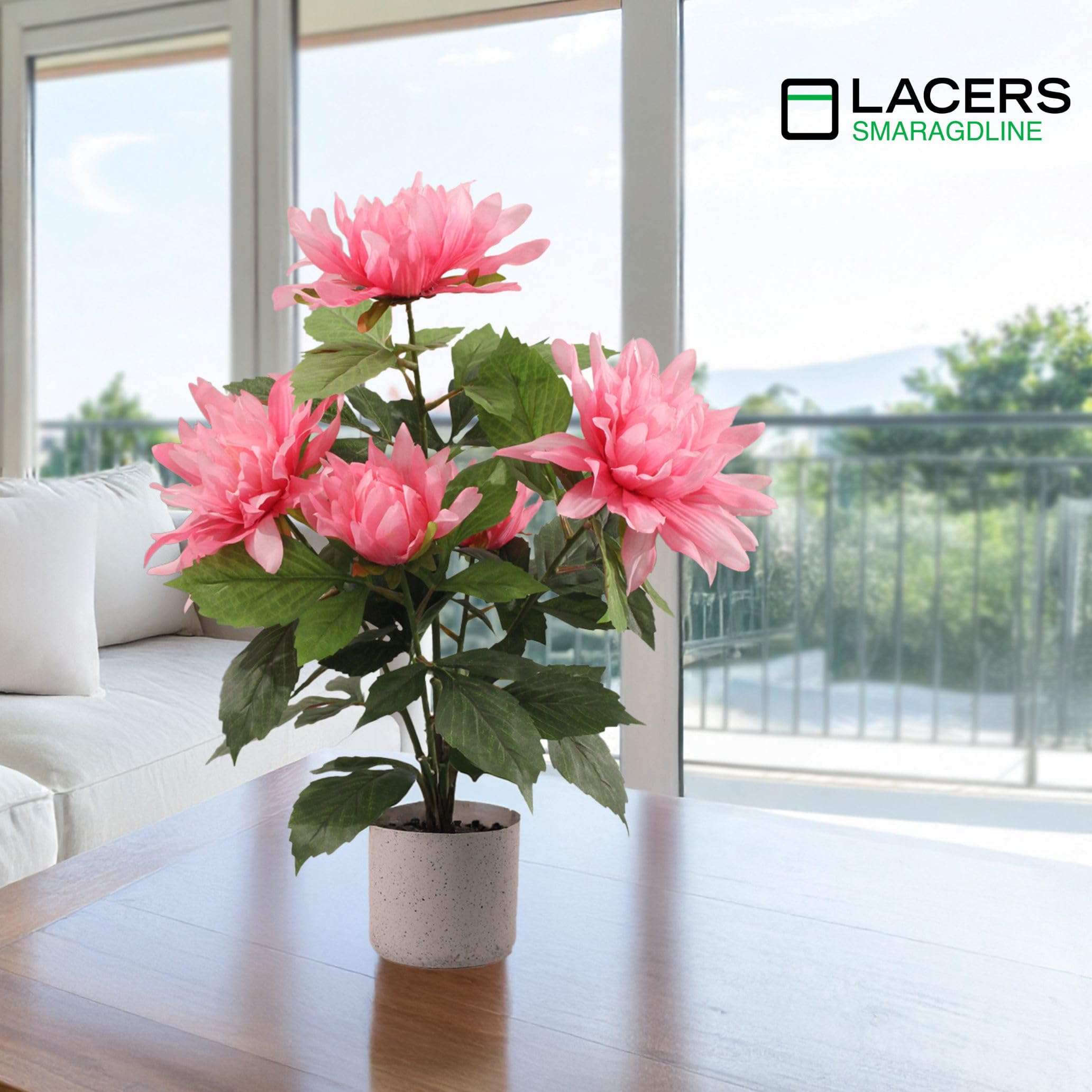 Lacers SMARAGDLINE künstlichen Dahlien 2er Set pink - 55cm künstliche Pflanzen dekorative kunstpflanze im Topf lebendige Farben wie echt wirkende Blätter & Blüten zuhause & Büro Frühlingsdeko