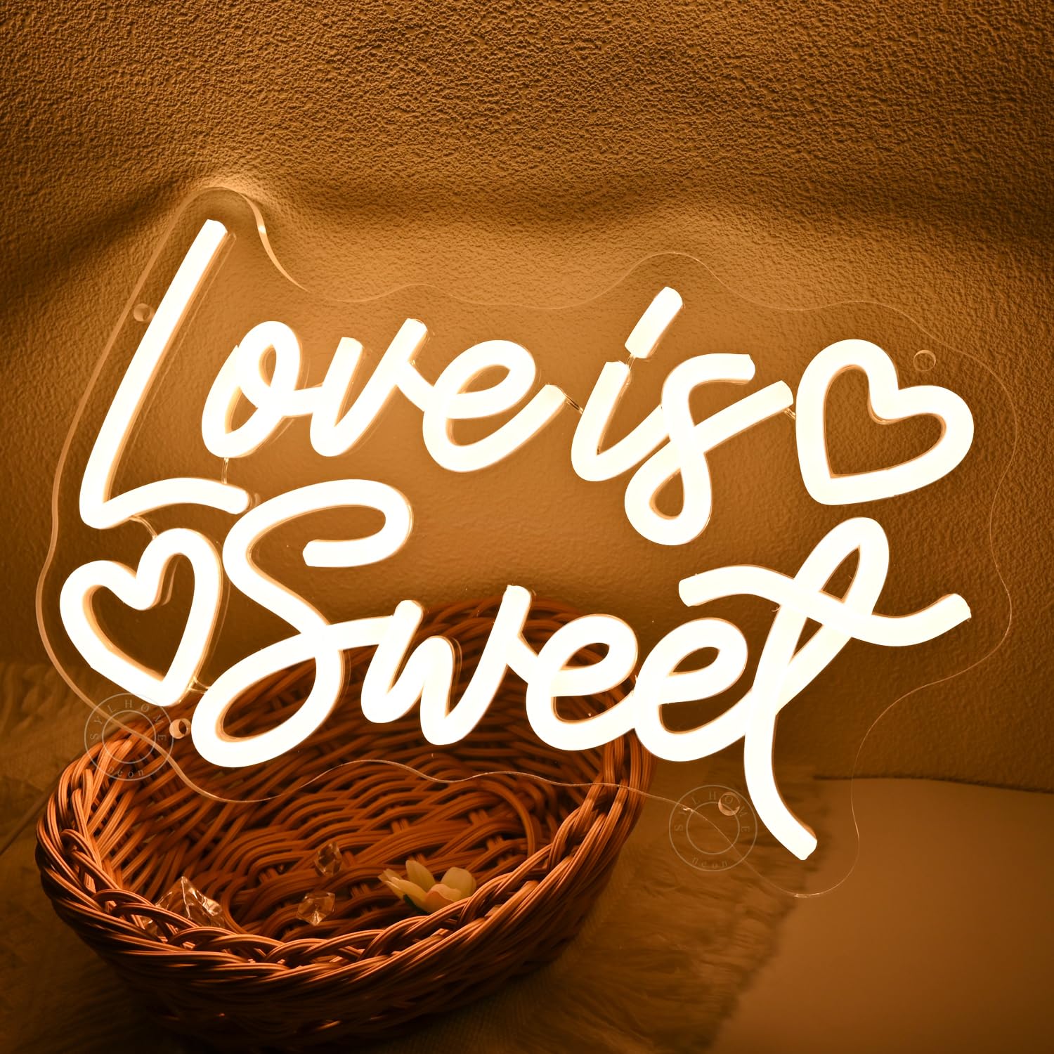 SYLHOME LED-Neon-Lichtschild "Love Is Sweet", für Zuhause, Süßigkeiten, Dessert, Snacks, Bar, Küche, Hochzeit, Geburtstag, Party, Wandschild, Dekoration, Weihnachten, Herzgeschenk, 30 x 19,3 cm, USB