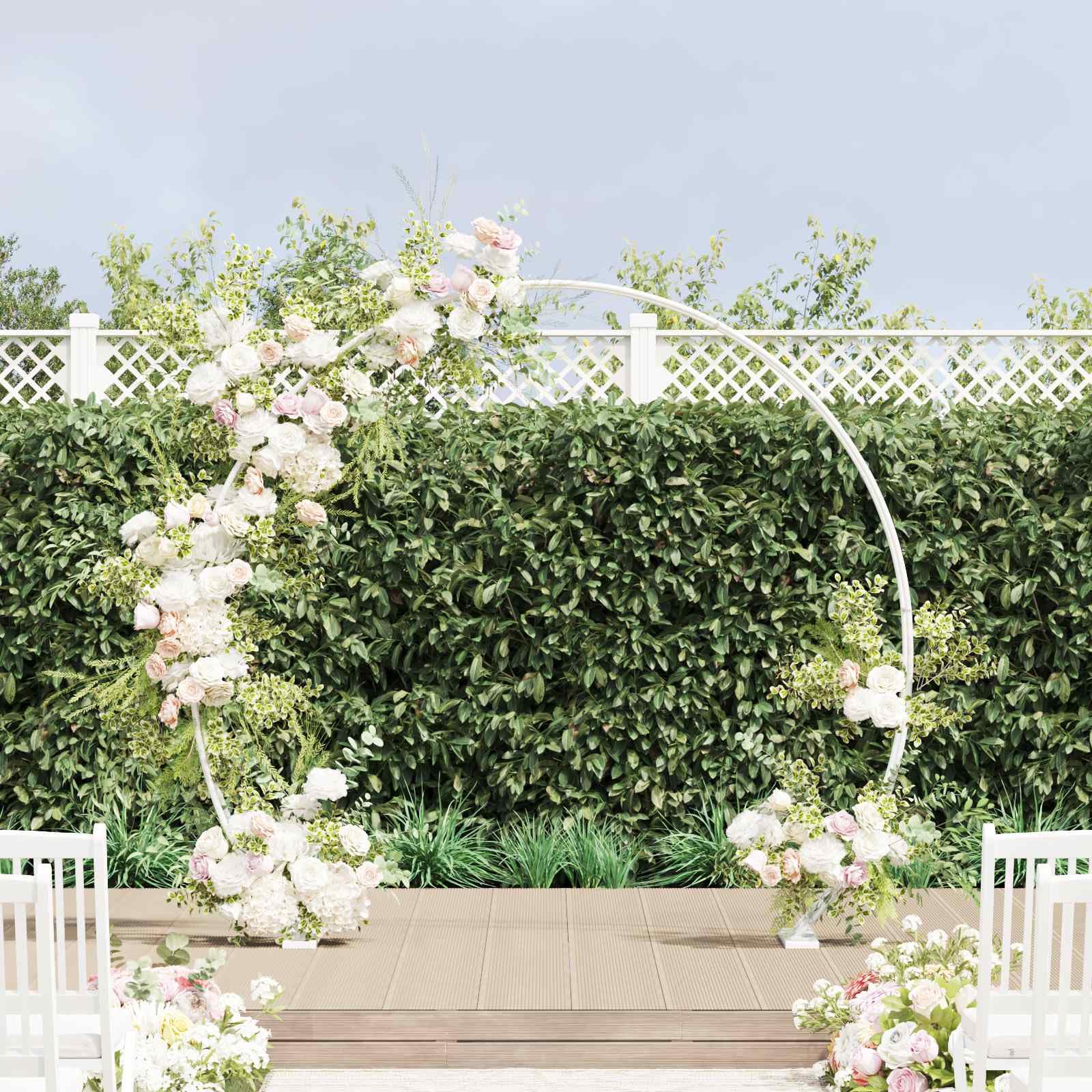 Hochzeitsbogen Weiß aus Stahl 223 x 45 x 201 cm mit stabiler Pflanzenstütze für Garten Terrasse Balkon, vielseitiger Rankhilfe Pergola für Outdoor Deko und Durchgangselement