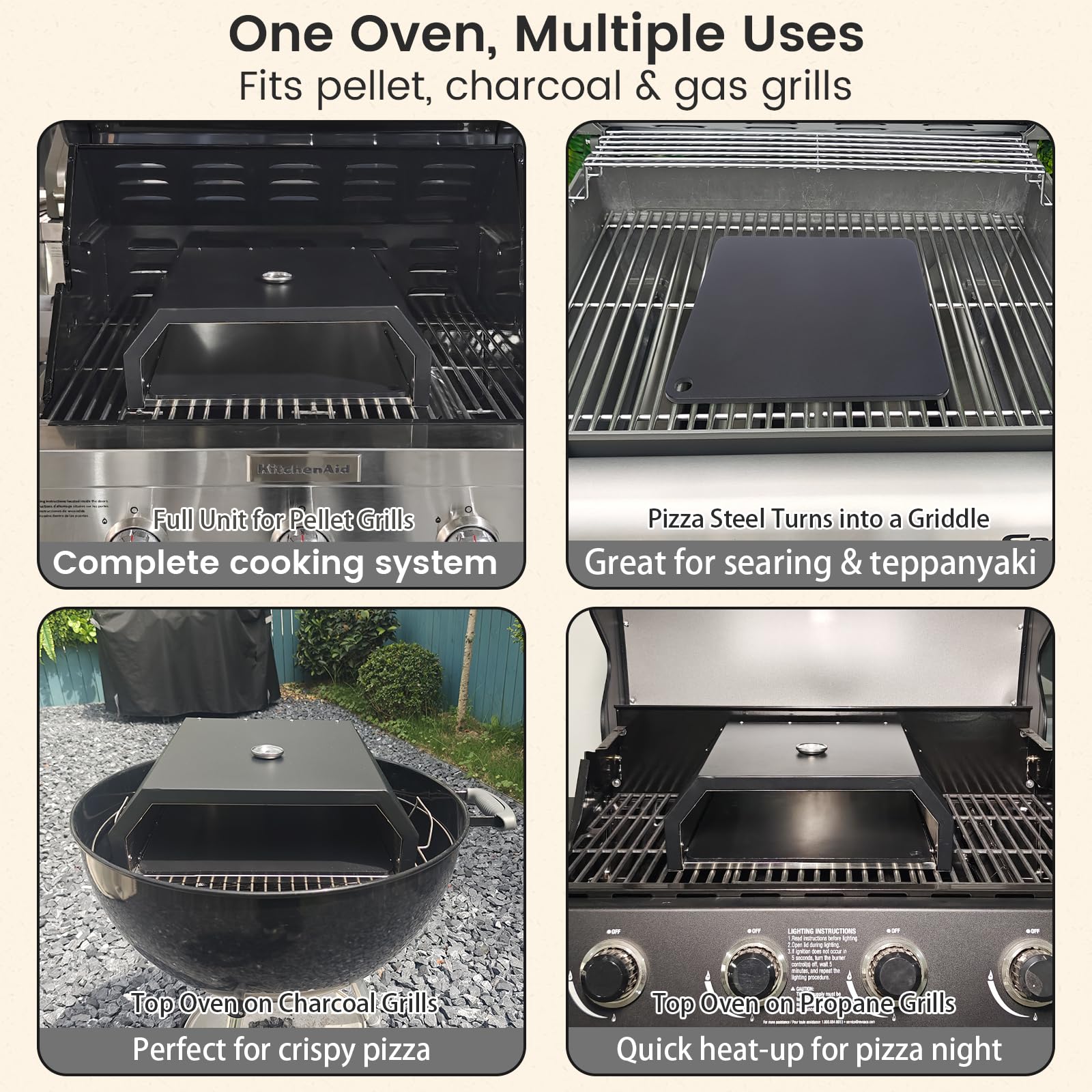 Accesorio para horno de pizza para parrilla, accesorios para horno de pizza al aire libre para Traeger, Pit Boss, Camp Chef, Z Grills, parrilla de pellets GMG, máquina de pizza desmontable y 6