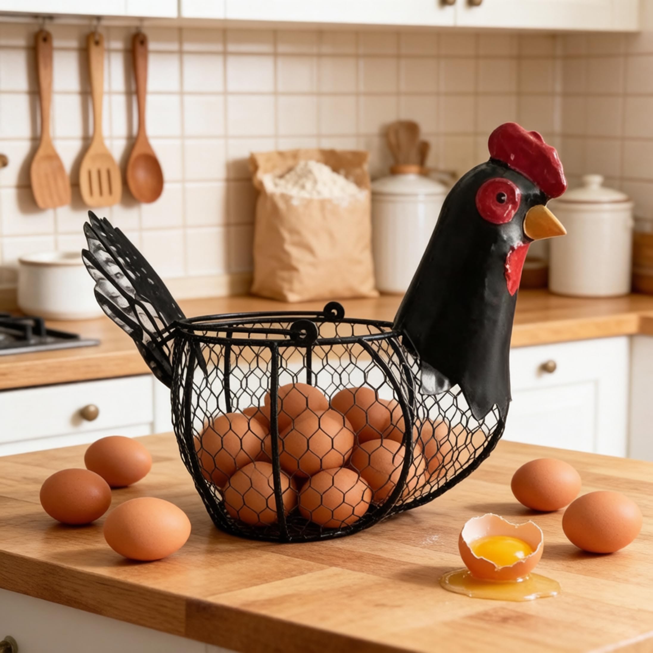 Cestino per uova per raccogliere uova fresche Cestino per di gallina in filo vintage nero