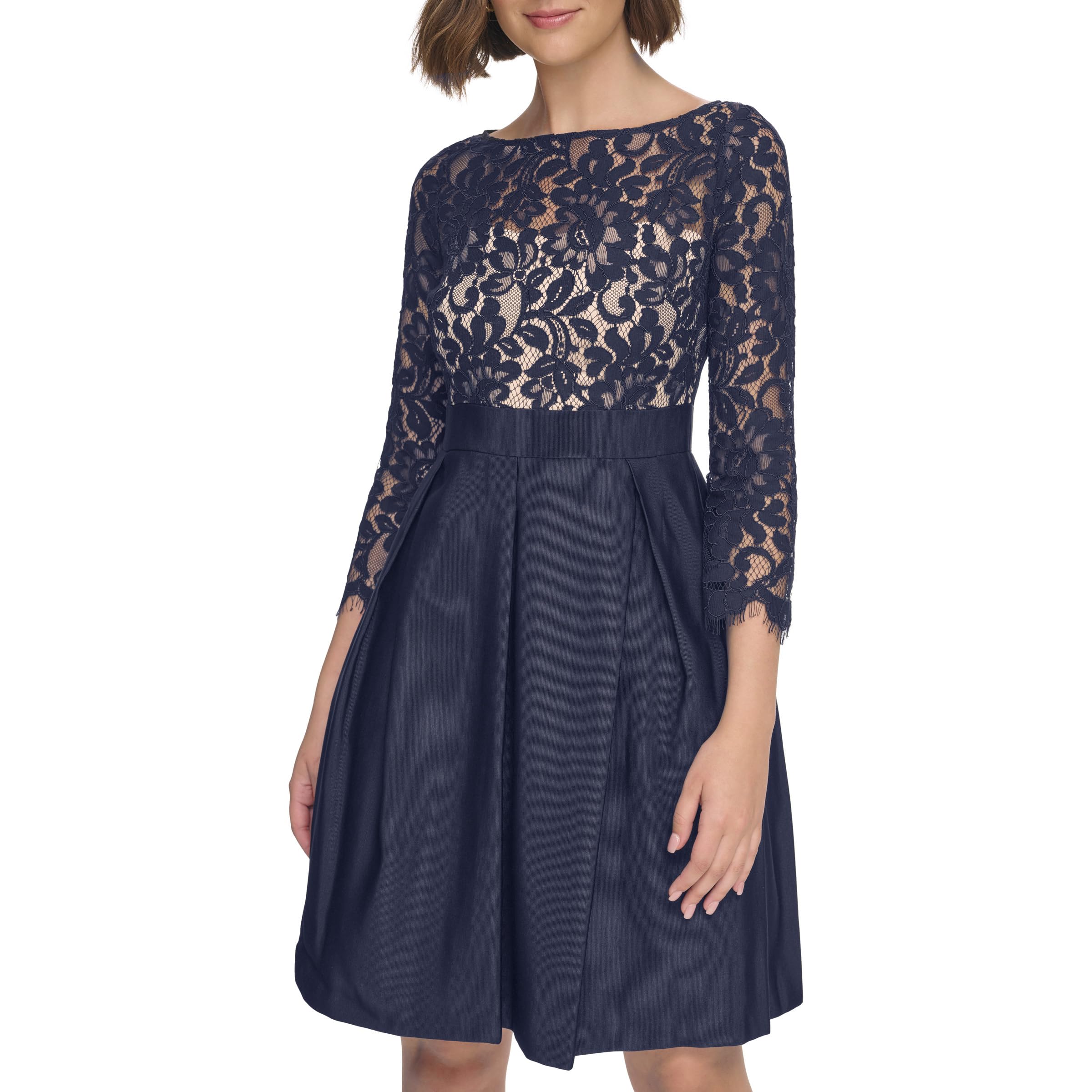 Eliza J Women's 3/4 Sleeve Lace Boat Neck Fit and Flare Dress