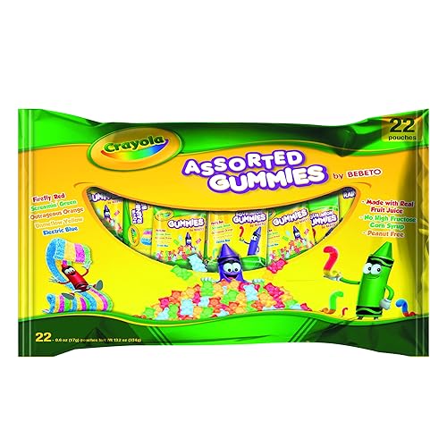 Crayola Surtido de bolsas de caramelos de gomitas, jugo de fruta real, sin jarabe de maíz de alta fructosa y sin maní, 22 unidades, 13.2 onzas con