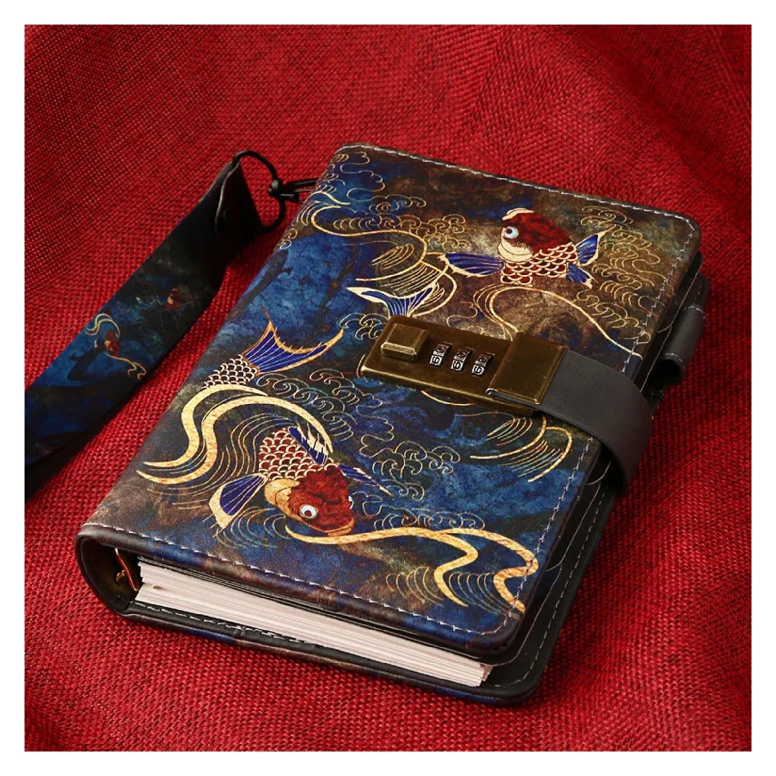 Tagebuch Mit Schloss A6 Chinesischer klassischer Stil mit Schloss, Passwort, Tagebuch, Büchern, Federbinder-Notizbuch (ohne Stift)(Cryprinus carpiod)