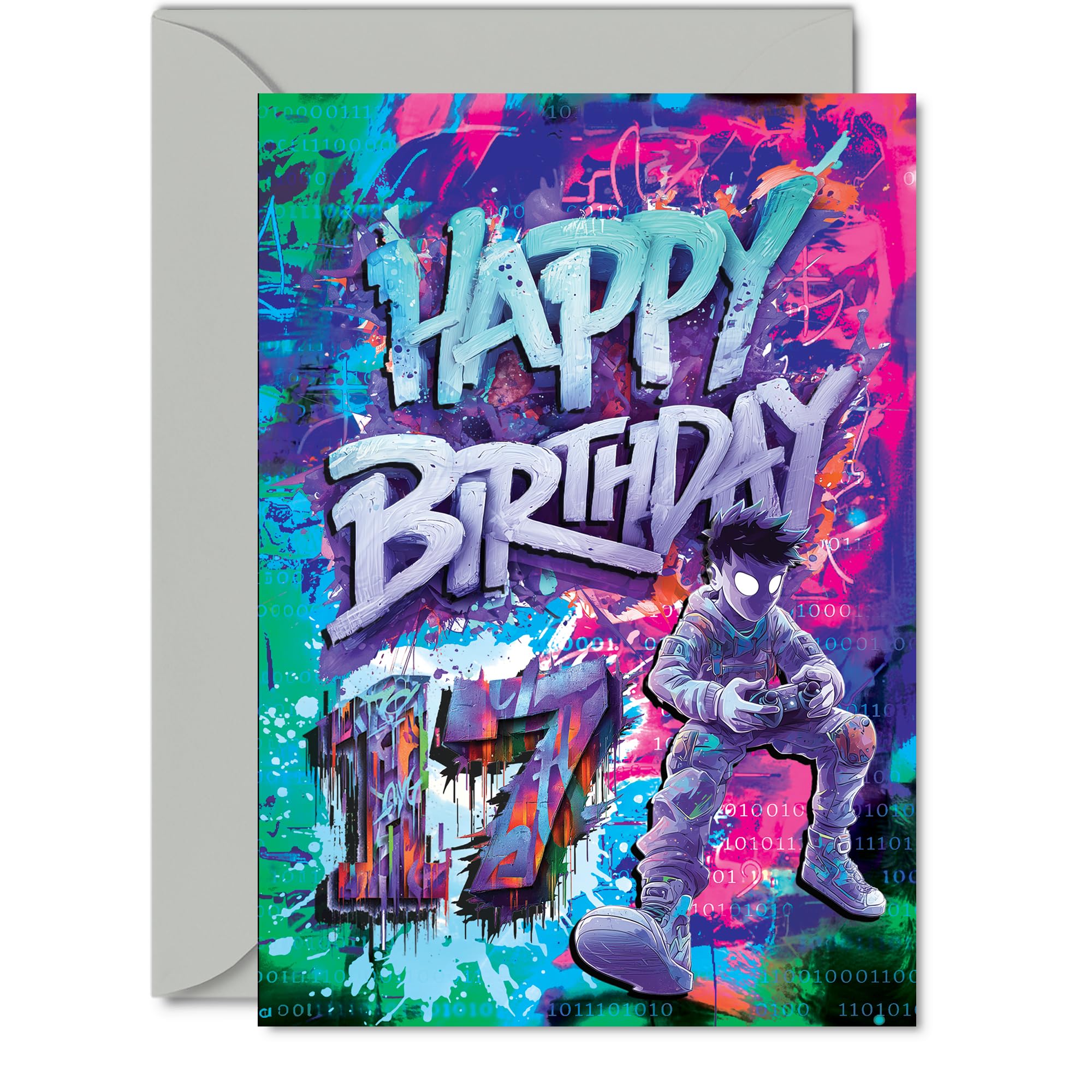 17th Birthday Cards for Boys Girls - Epic Gamer - Happy Birthday Card for 17 Year Old Boy Girl Daughter Nephew Cousin Grandson, 5x7 Inch Bday Greeting Cards