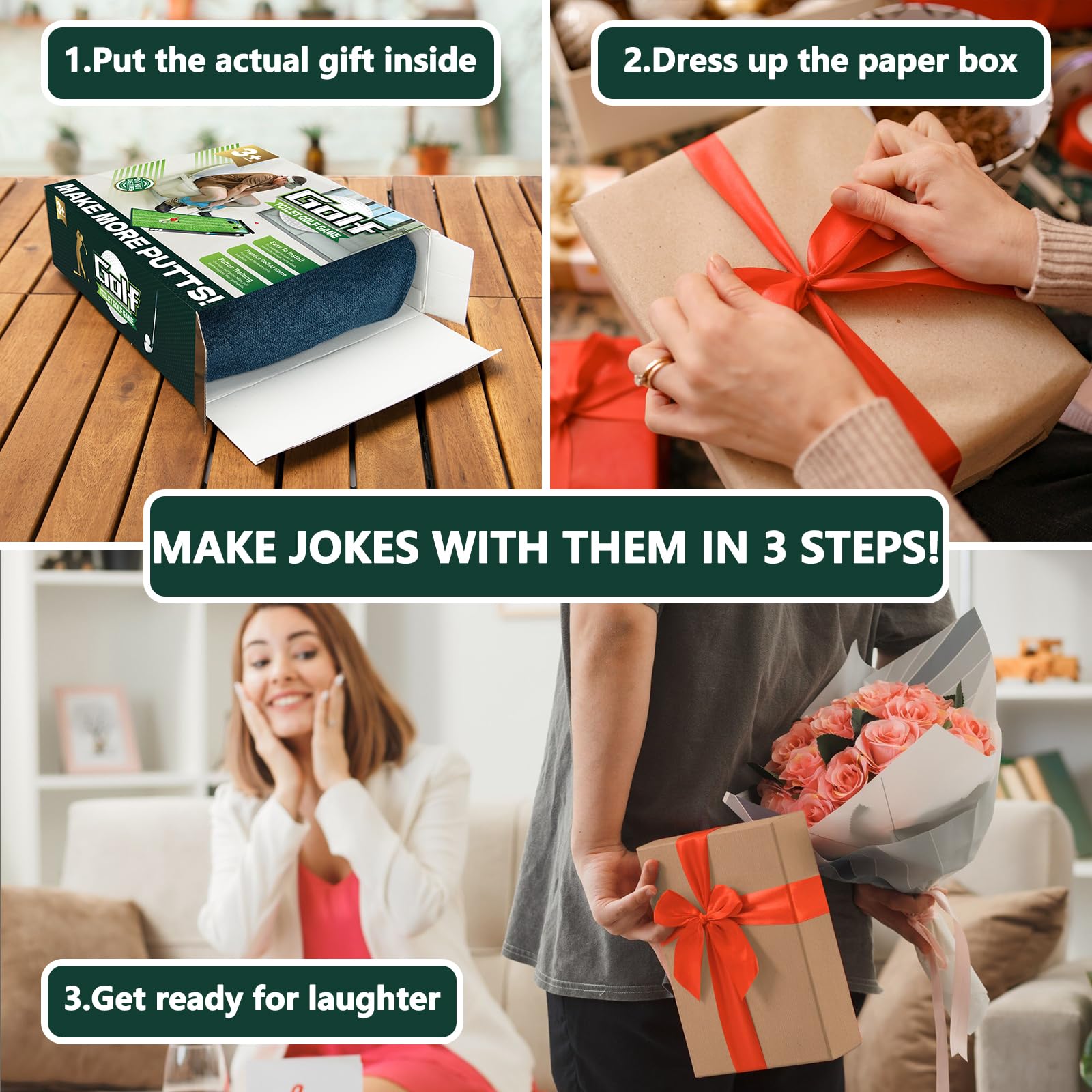 Prank Gift Box, Toilet Golf Game Facade, Wrap the Actual Gifts with a Prank Empty Gag Box, Funny Christmas Gag Presents Ideas for Dad Men Boyfriend(Pack of 1)
