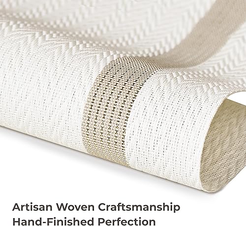 Miniatura 5 de Leetaltree Juego de 4 manteles individuales blancos de lujo con rayas doradas, impermeables, lavables, para bodas, aniversarios, uso diario,