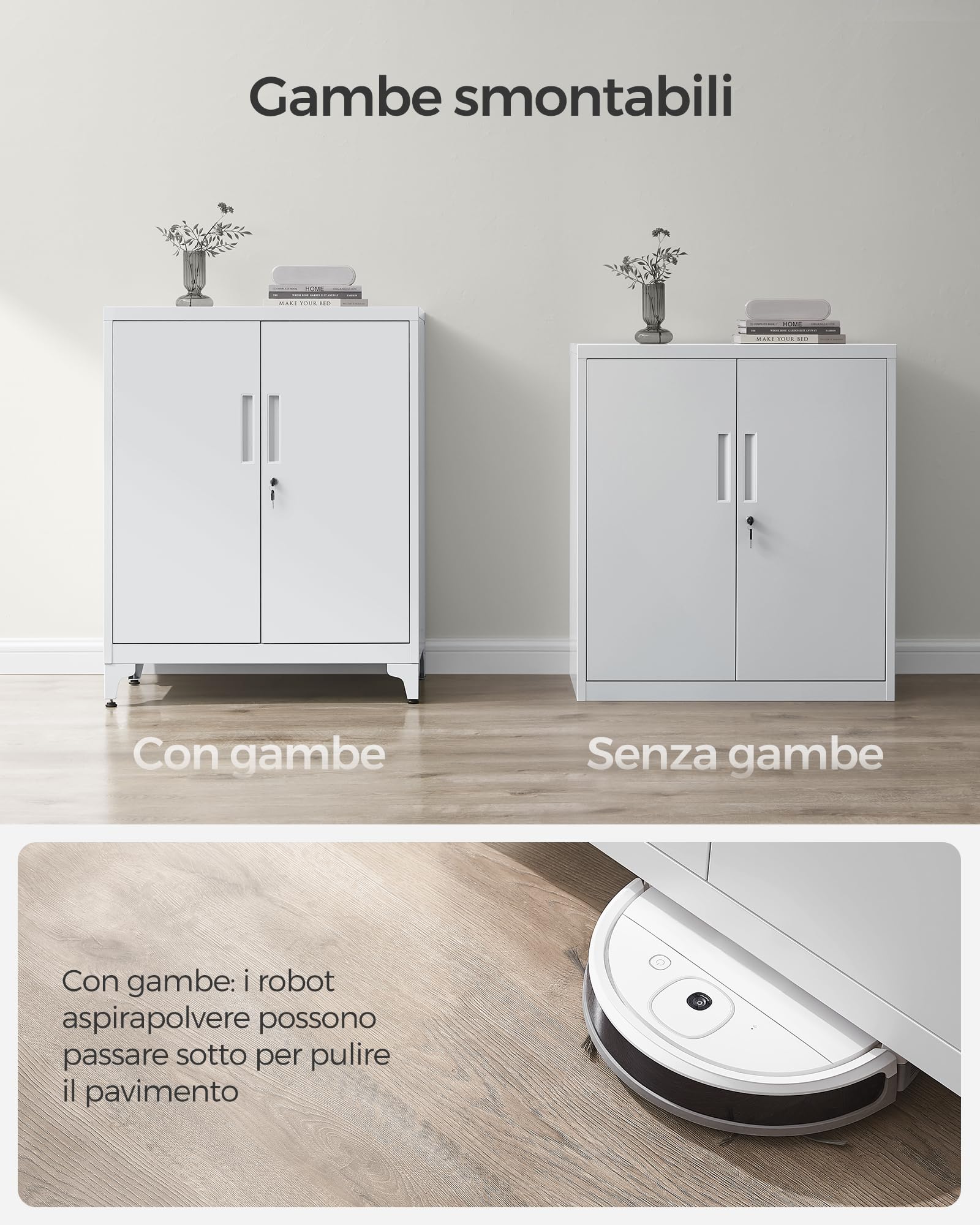 SONGMICS Armadietto in Metallo, Mobiletto Multiuso, Armadio a 2 Ante da Ufficio, Mobile con Serratura, in Acciaio, per Studio Soggiorno, Grigio Opaco OMC013G01
