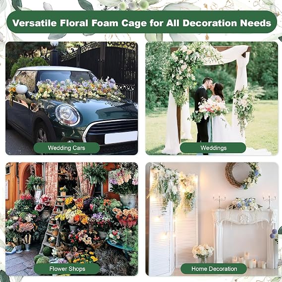 4 Pack Floral Foam Cages for Artificial & Fresh Flowers Rectangle Holder with Cage for Wedding, Home Decor, Party Includes 4 Rolls Floral Tape