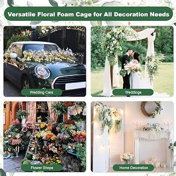4 Pack Floral Foam Cages for Artificial & Fresh Flowers Rectangle Holder with Cage for Wedding, Home Decor, Party Includes 4 Rolls Floral Tape