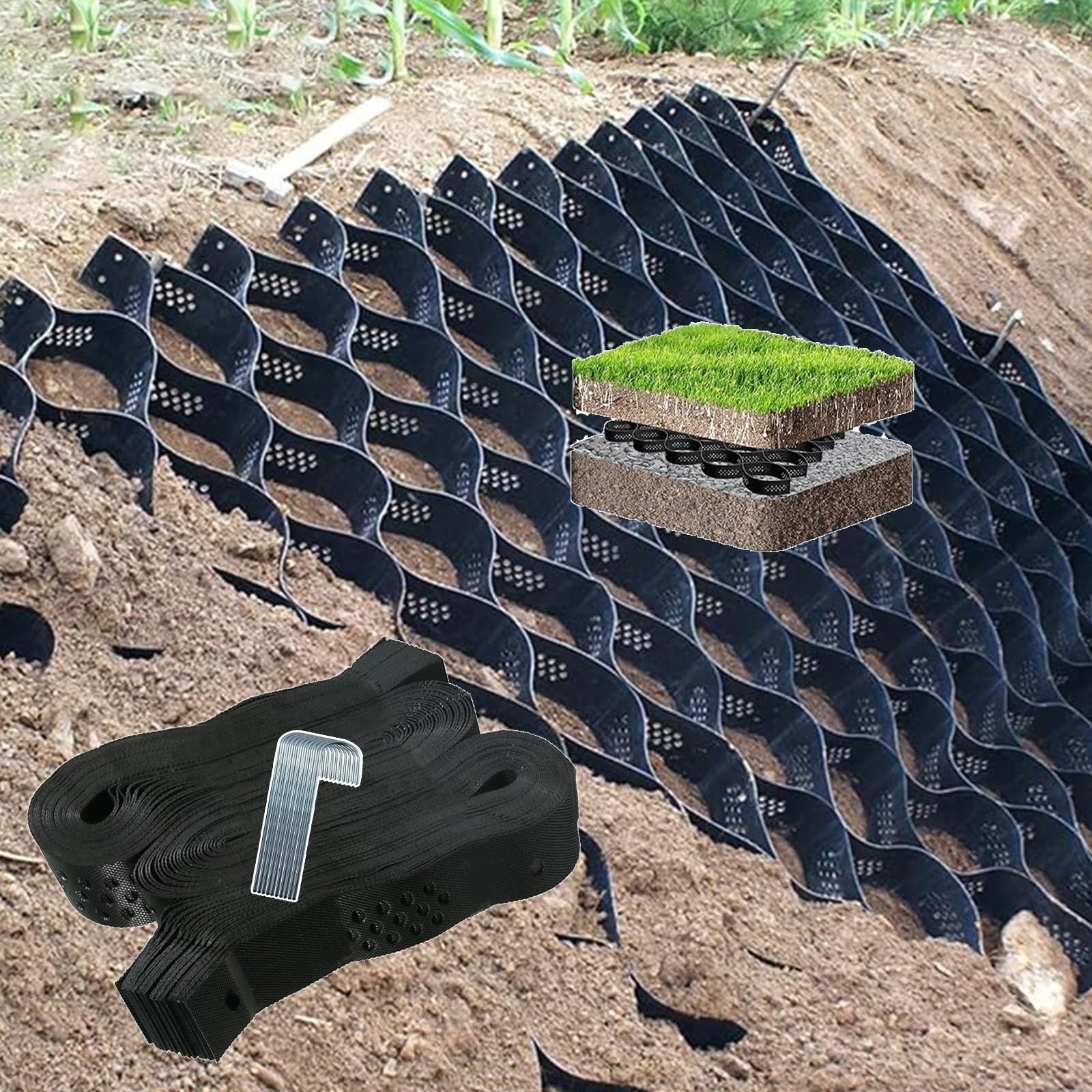 Grille de stabilisation de gravier pliable 3x8,8m pour allée et jardin