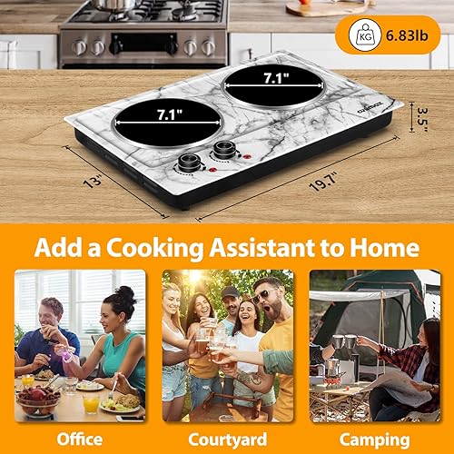 Vista 56 de CUSIMAX Placa de cocción doble de 1800 W, quemador doble de encimera de acero inoxidable plateado, portátil, eléctrico, placas de cocción de hierro
