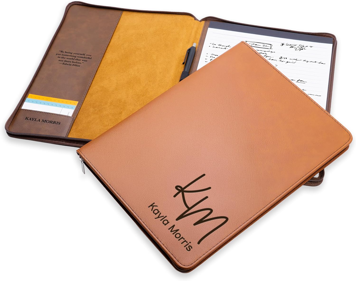 Personalized Padfolio, Custom Engraved 2 Initials & Name Padfolio, Customized Portfolio for Women & Men, 7 Colors & 2 Sizes, Personalizd Gifts for Students, Graduates, Co Workers, 6 Designs