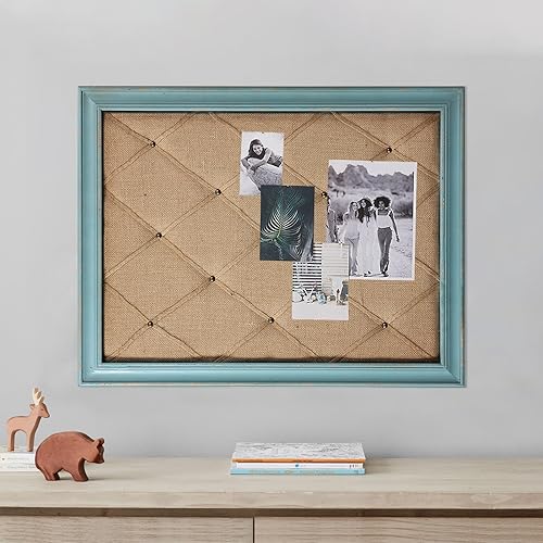 Miniatura 5 de Tablero de anuncios de tela SOFE, tablero de notas de 21"×27", grandes tableros de corcho para paredes con marco azul rústico, tablero de visión,