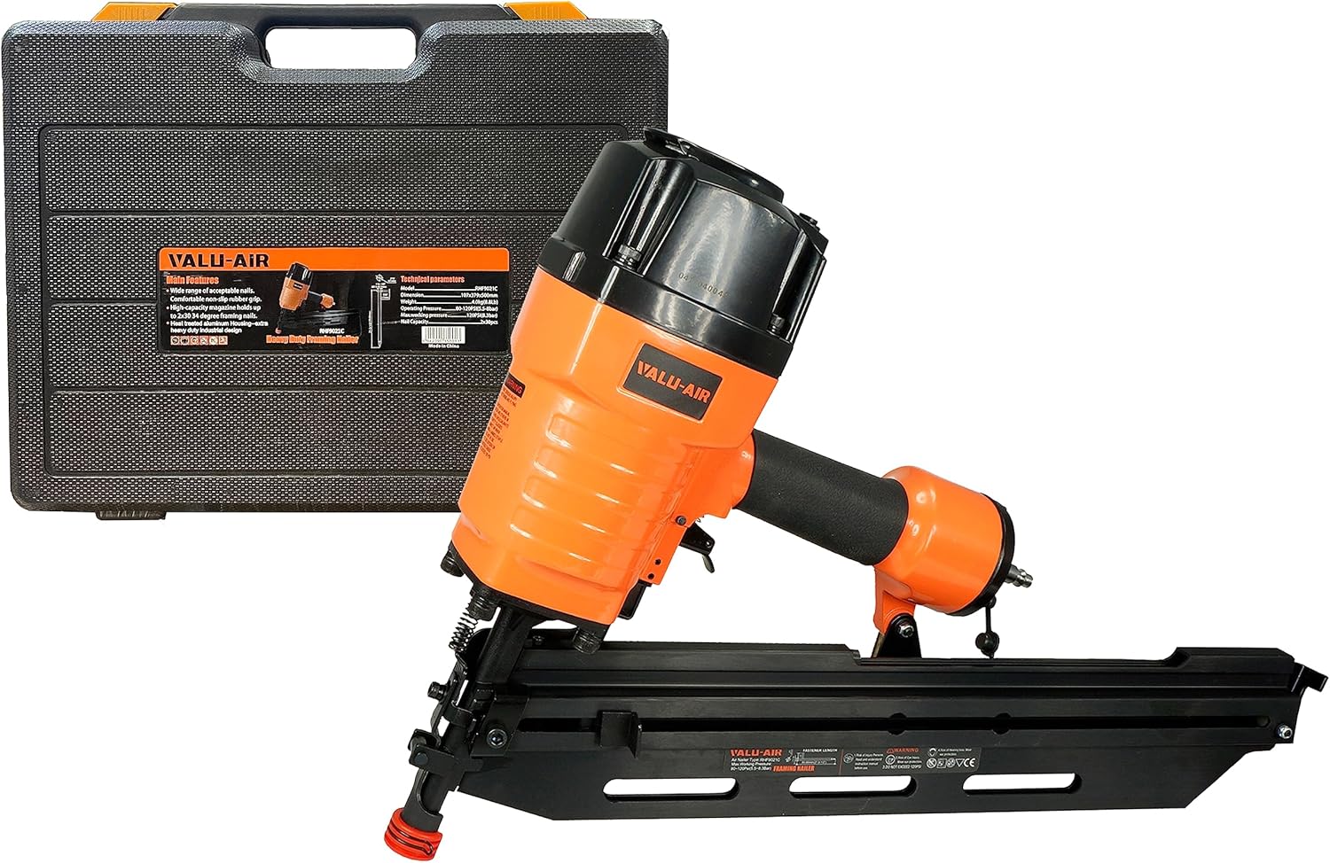 ValuAir 9021C 21 Degree 31/2" Full Round Head Framing Nailer with Carrying Case and