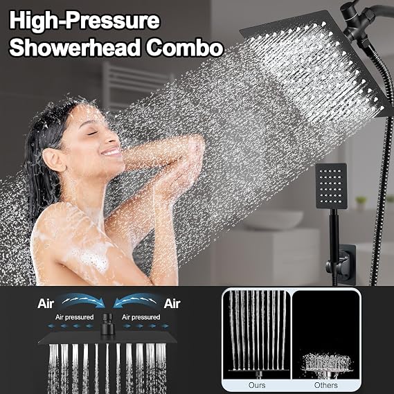 8'' Chrome & 6'' Black Shower Head Combo