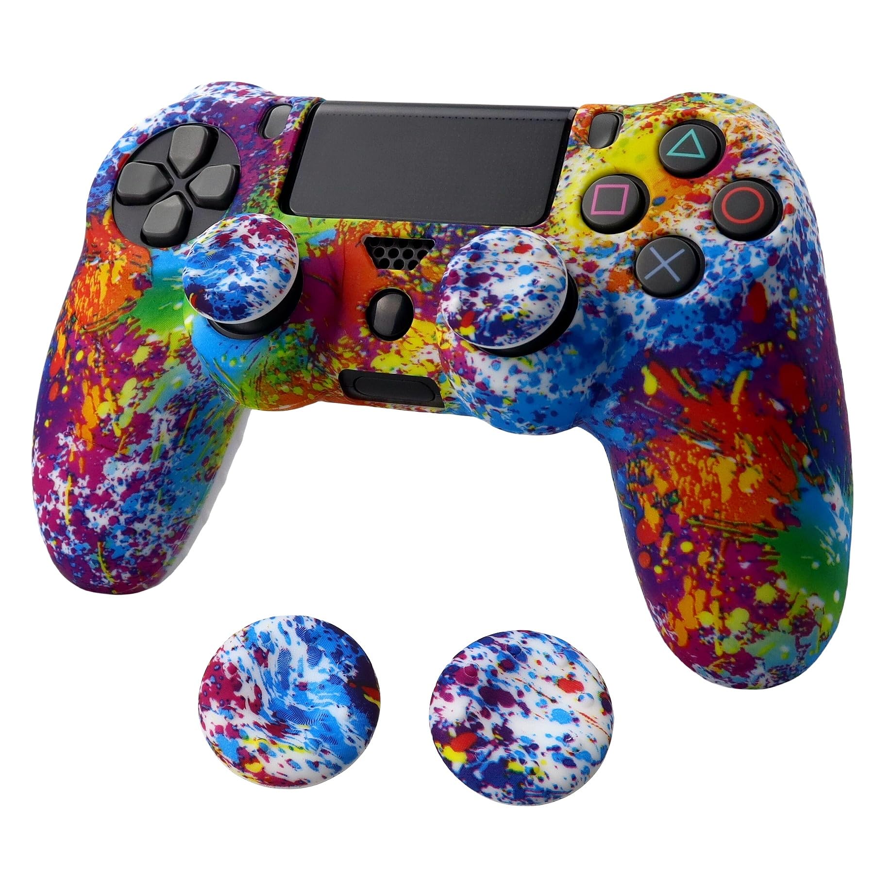 Skin for Ps4 Controller, Anti-Slip Silicone Shell Cover Case with 2pcs Thumb Grip Caps for PS4/ Slim/Pro Dualshock 4 Controller Wireless Gamepad (Splash Graffiti)