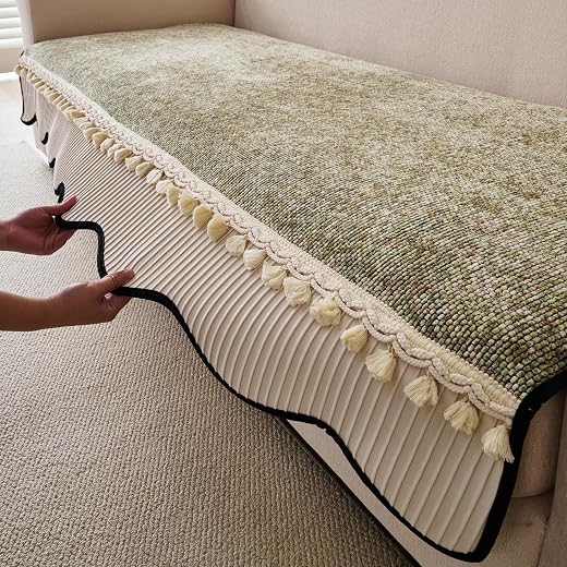 HOKIPO Chenille Sofa Cover Mat with Tassel for 1/2/3 Seater &amp; L Shape Sofa | Make Your Own Sofa Cover Set, 'Wavy Royale Se...
