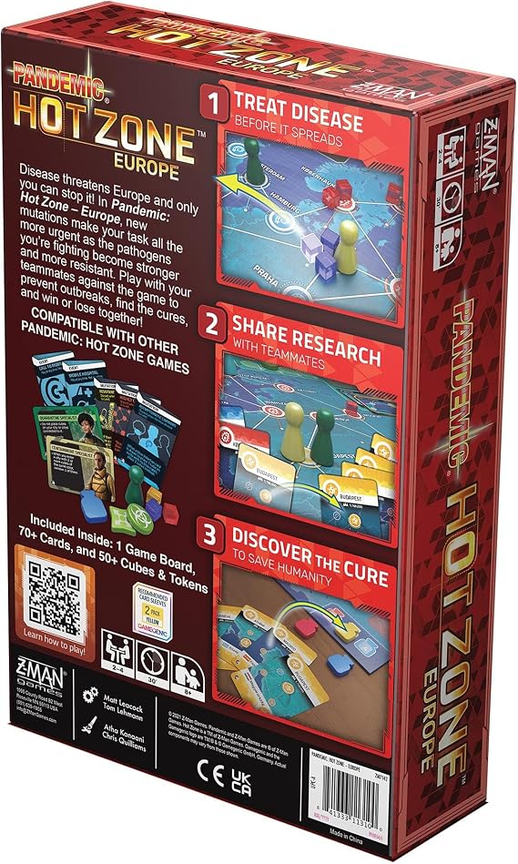 Pandemic Hot Zone: Europe Board Game - Cooperative Disease-Fighting Adventure, Strategy Game for Kids and Adults, Ages 8+, 2-4 Players, 30 Minute Playtime, Made by Z-Man Games
