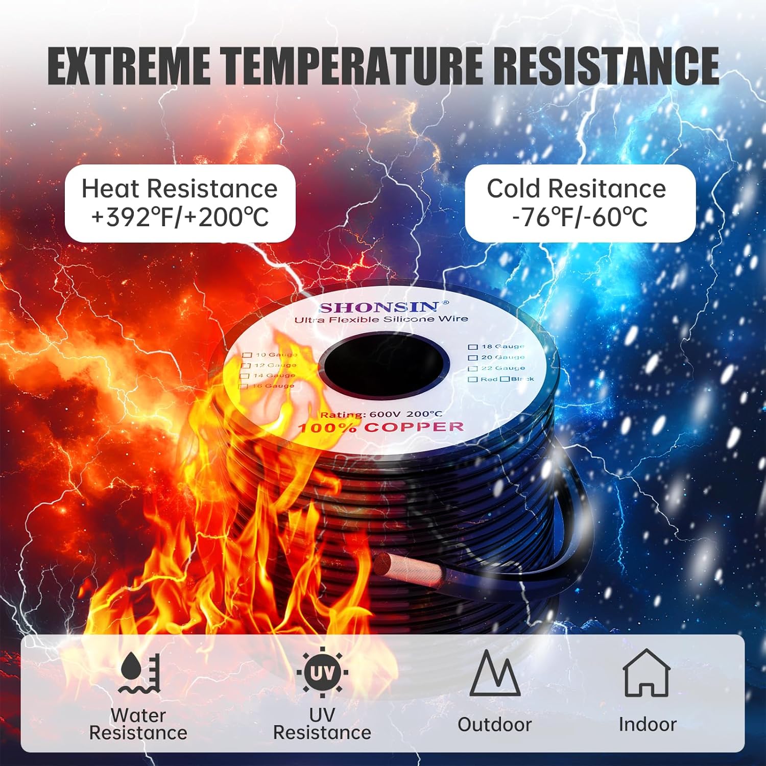 18 Gauge Wire 100% Copper Silicone Wire 100FT Black + 100FT Red, Flexible 18 AWG Stranded Electrical Wire for Automotive, Battery, UAV, Motor, Solar | Rated 600V 200℃
