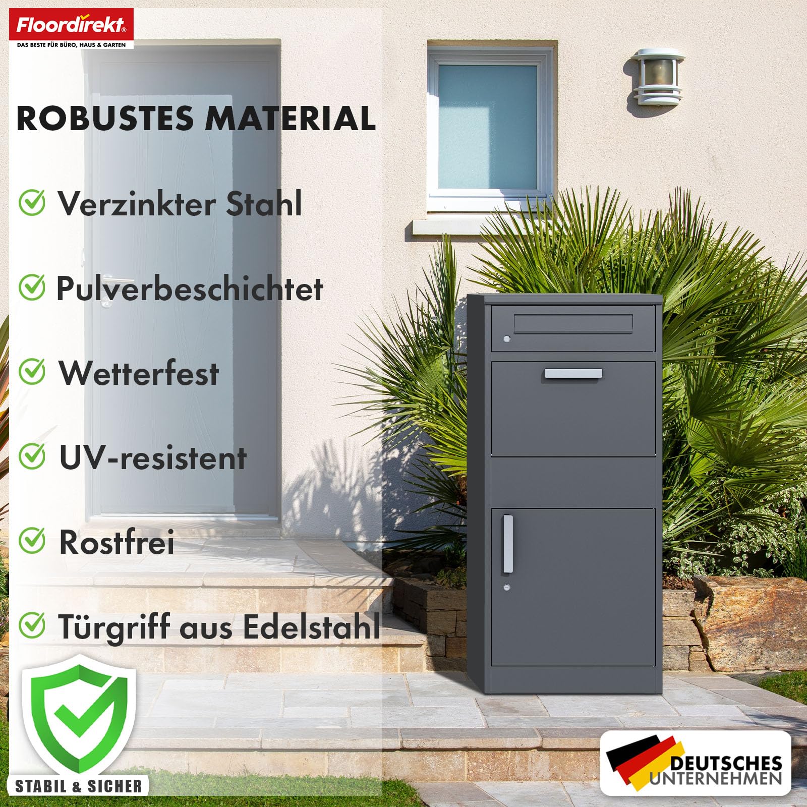 Floordirekt Boîte aux lettres et boîte à colis inoxydable et massive XXL - Boîte aux lettres sur pied moderne avec serrure à cylindre - Boîte aux lettres Francois
