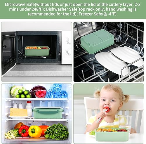Miniatura 5 de MYSEXY Lonchera Bento para niños y adultos con 3 compartimentos a prueba de fugas para hombres y mujeres recipientes de alimentos con cuchara