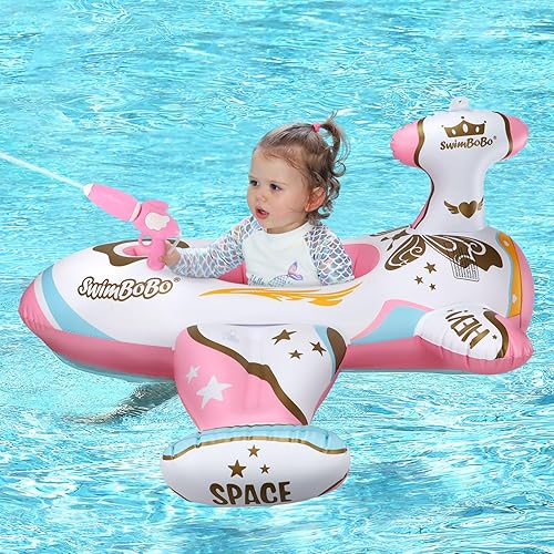 Swimbobo Toddler Pool Float with Seat Boat Inflatable Ride-on Airplane Pirates Sharks Car for Kids Outdoor Toys