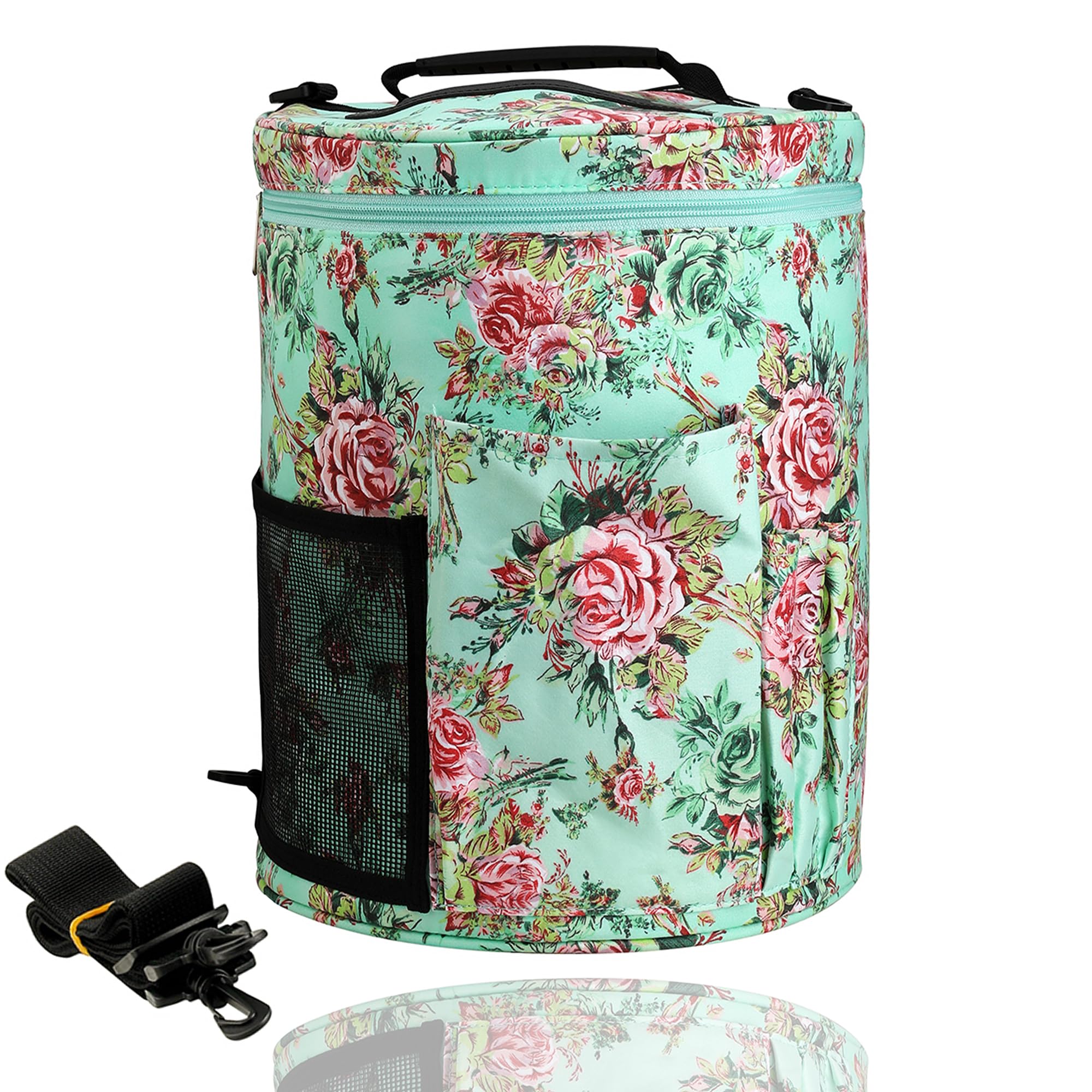 Large Capacity/Portable/Lightweight Yarn Storage Knitting Tote Organizer Bag with Shoulder Strap Handles W/Pockets for Crochet Hooks &amp; Knitting Needles (Peony Flower)