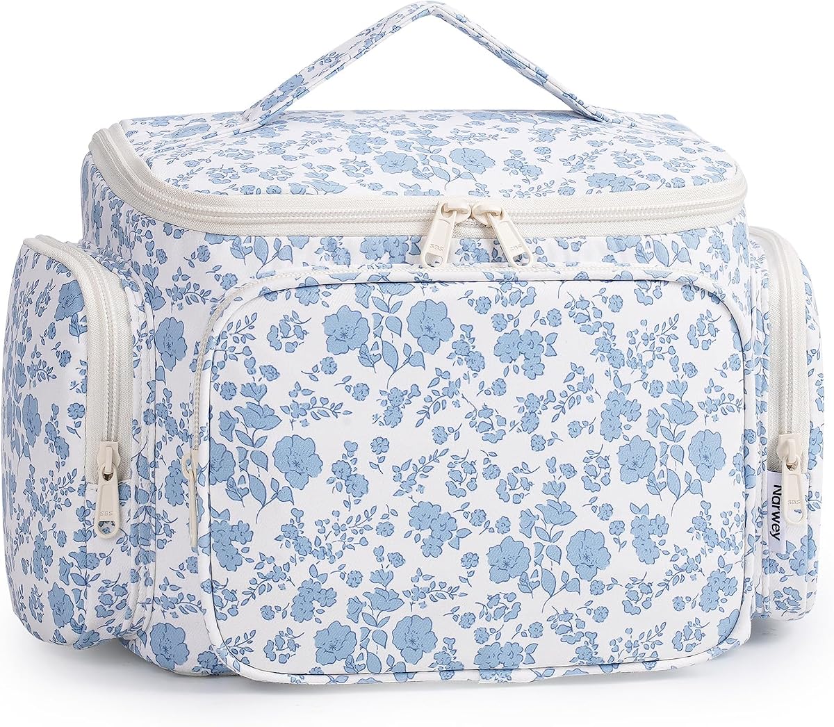 Narwey Neceser de viaje colgante para mujer, neceser de maquillaje grande | Bolsillo abierto y organizado, separación en seco y húmedo, bolsa de viaje portátil para artículos de tocador de tamaño completo, patrón vívido, regalos