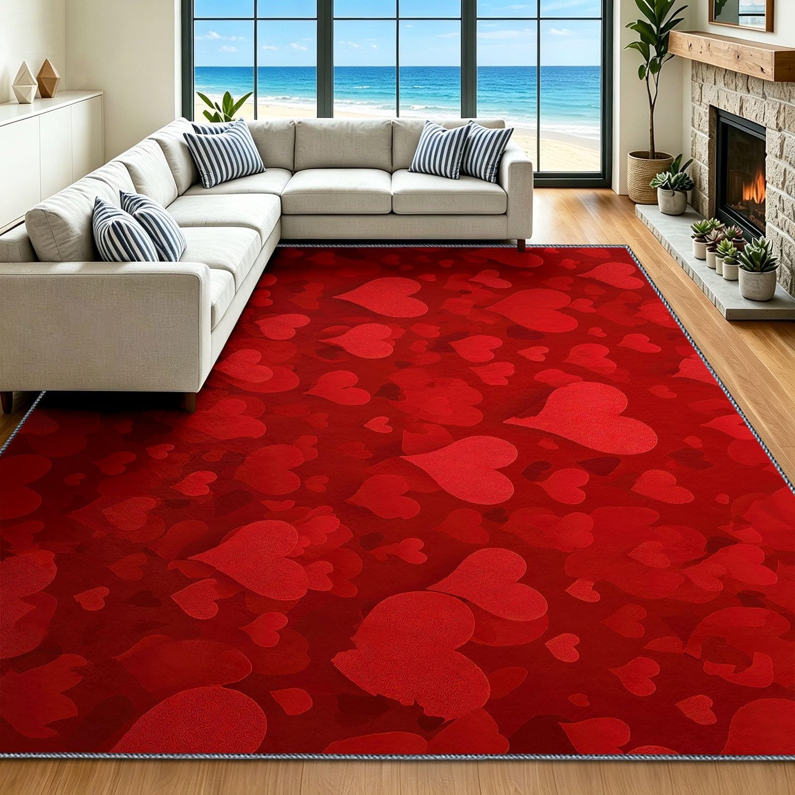 Rug pour Entrée Rouge Absorbant Romantique Tapis de Porte 60x90 cm