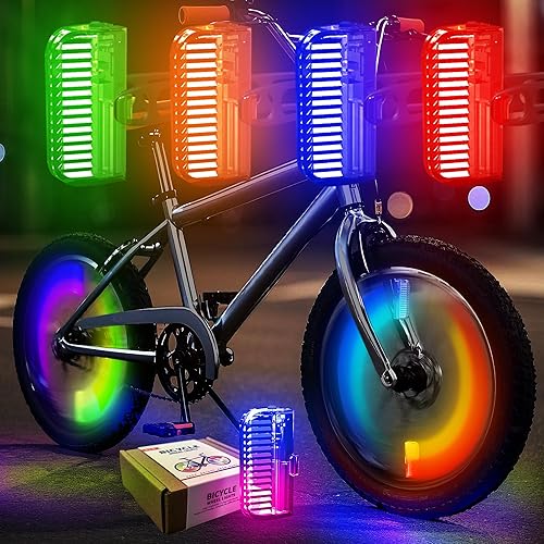 Paquete de 4 luces recargables para ruedas de bicicleta, para adultos, niños, 7 colores variables, sensor de movimiento, se adapta a todos los