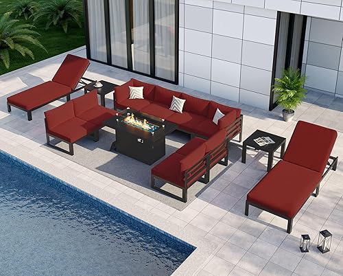 Miniatura 418 de NICESOUL 7 Piece White Powder-Coated Aluminum Patio Furniture with Fire Pit Table, 29 Inch Extra Wide Outdoor Sectional Sofa for 6, High-End Heavy